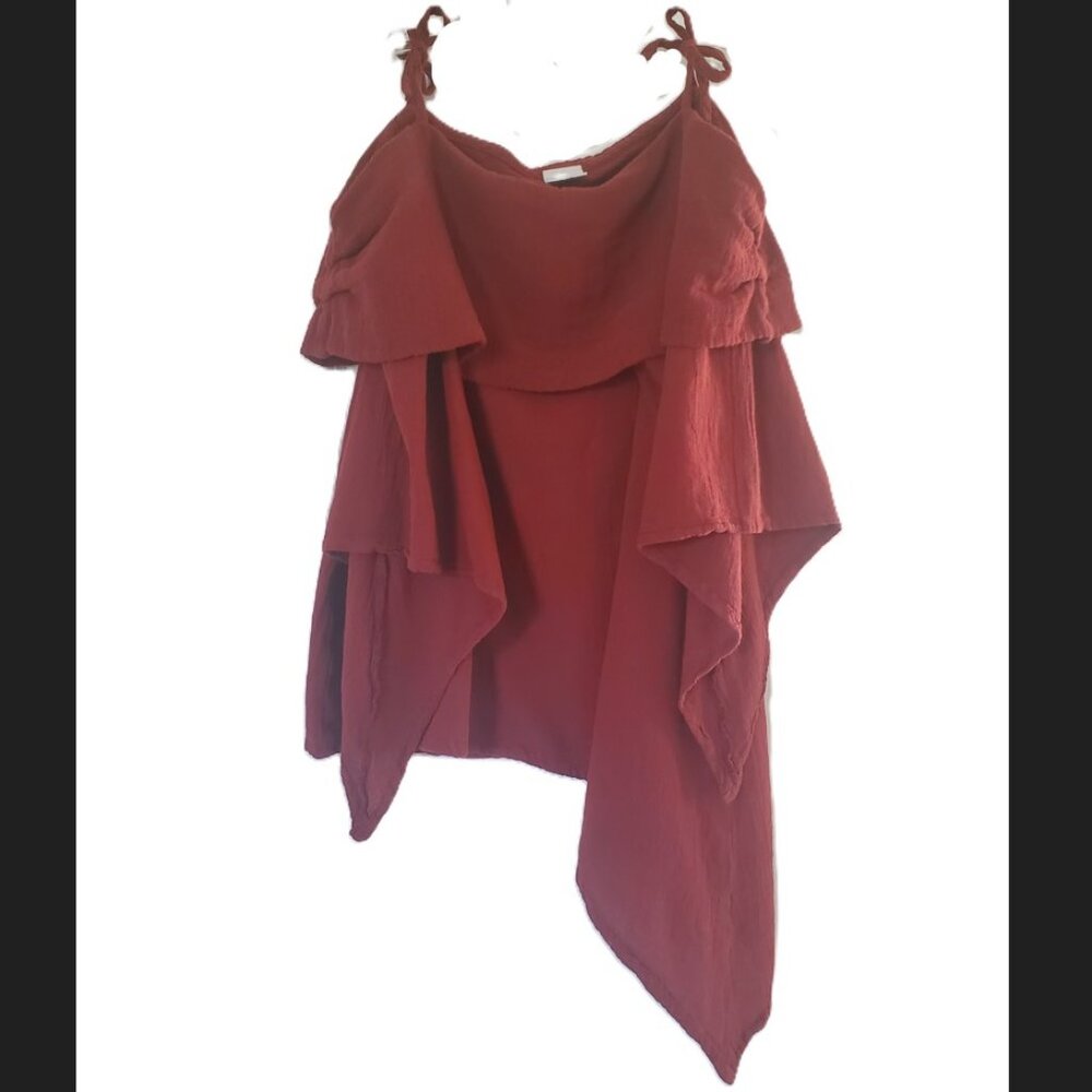 Oh my Gauze Asymmetrical Cold Shoulder Boho Top Large